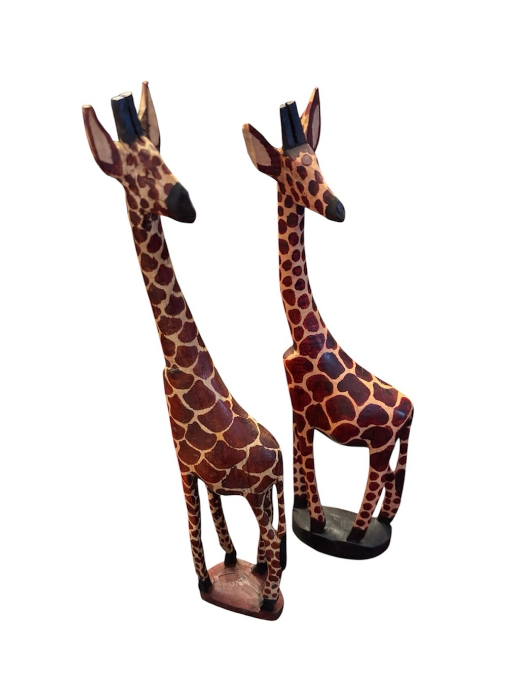 🦒 Vintage Hand-Carved Wooden Giraffe Statues - Set of 2 - 18” Tall - Picture 2 of 5